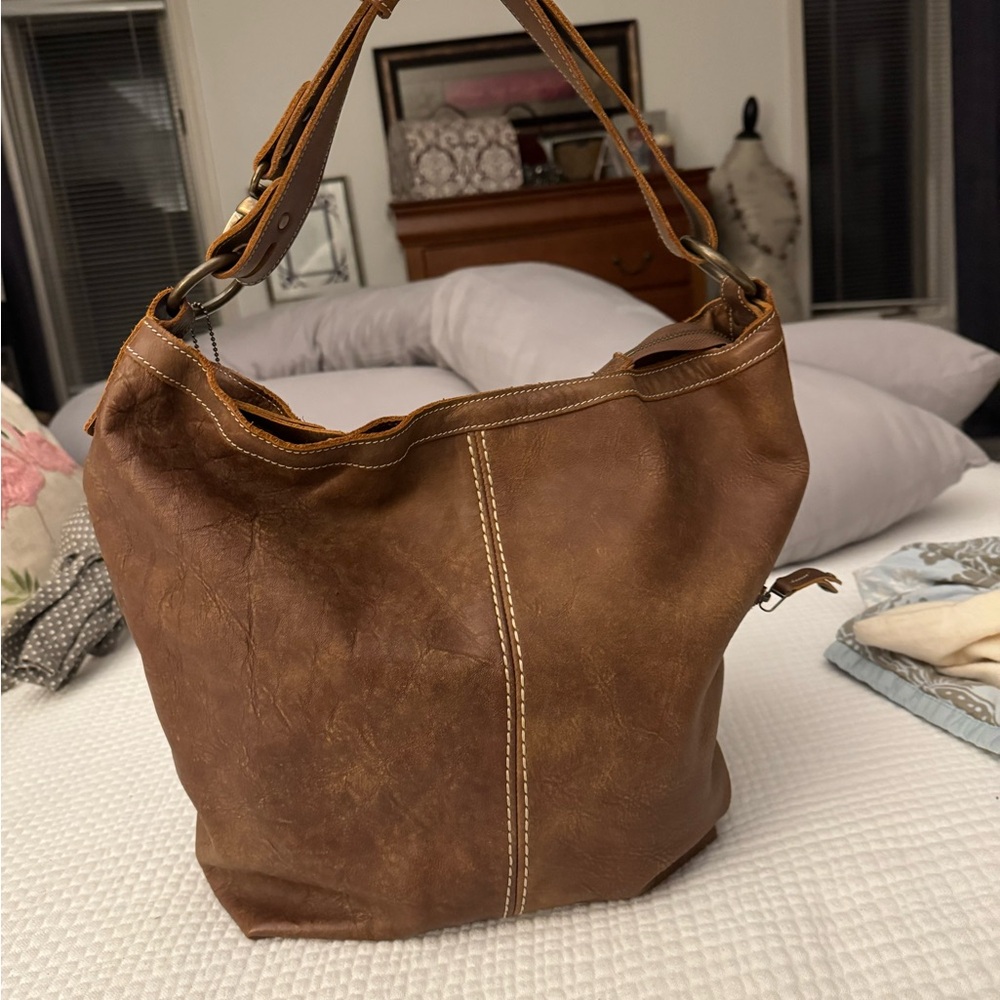 Roots Tan Leather Hobo Bag